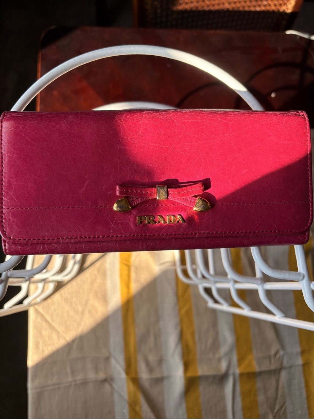 Prada Saffiano Leather Bow Long Wallet